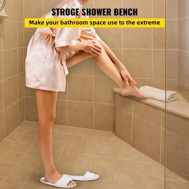 Alt view image 3 of 8 - VEVOR Tile Shower Seat, 22.4" x 16" x 20" Ready to Tile Shower Seat, Factory Waterproof & 100% Leak Proof Tileable Shower Corner Seat, 440lbs Load-Bearing Triangular Board Shower Bench, Grey