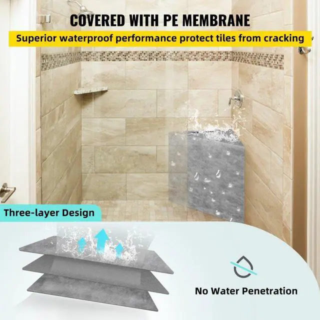 Alt view image 6 of 8 - VEVOR Tile Shower Seat, 22.4" x 16" x 20" Ready to Tile Shower Seat, Factory Waterproof & 100% Leak Proof Tileable Shower Corner Seat, 440lbs Load-Bearing Triangular Board Shower Bench, Grey