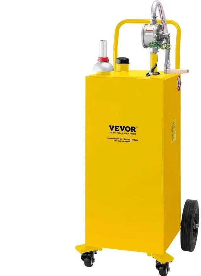 Alt view image 2 of 8 - VEVOR Fuel Caddy, 35 Gallon, Gas Storage Tank on 4 Wheels, with Manuel Transfer Pump, Gasoline Diesel Fuel Container for Cars, Lawn Mowers, ATVs, Boats, More, Yellow