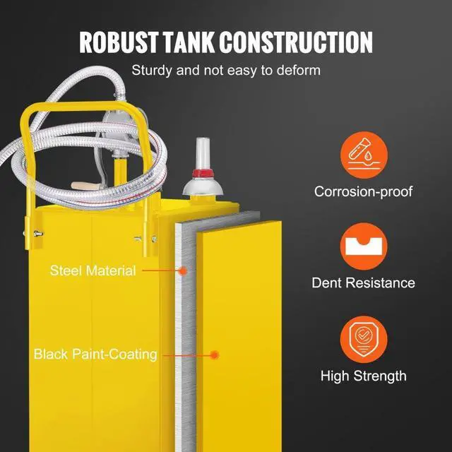 Alt view image 6 of 8 - VEVOR Fuel Caddy, 35 Gallon, Gas Storage Tank on 4 Wheels, with Manuel Transfer Pump, Gasoline Diesel Fuel Container for Cars, Lawn Mowers, ATVs, Boats, More, Yellow