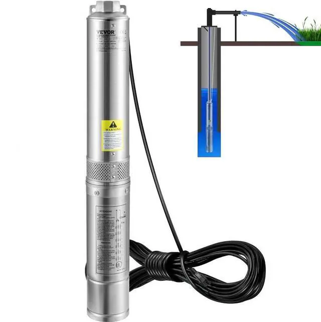 Alt view image 2 of 15 - VEVOR Deep Well Submersible Pump, 1HP 115V/60Hz, 37gpm Flow 207ft Head, with 33ft Electric Cord, 4" Stainless Steel Water Pump for Industrial, Irrigation&Home Use, IP68 Waterproof Grade