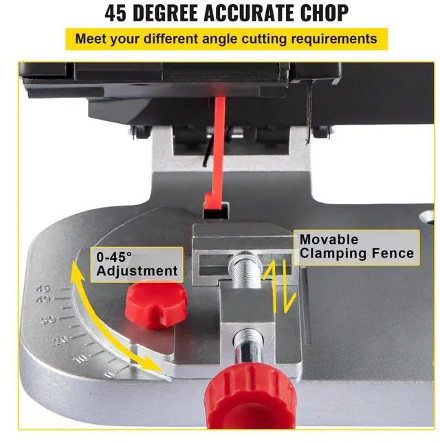 Alt view image 5 of 8 - VEVOR Mini Miter Cut-off Chop Saw, Two 2-5/16" Blade of Steel and Resin with 1/2" Cutting Depth, 0~45 Benchtop Miter Saw for Copper, Aluminum, Wood, Zinc in Hobby Craft