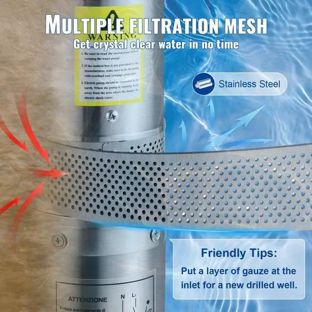Alt view image 7 of 15 - VEVOR Deep Well Submersible Pump, 3HP 230V/60Hz, 37GPM 640 ft Head, with 33 ft Cord & External Control Box, 4 inch Stainless Steel Water Pumps for Industrial, Irrigation and Home Use, IP68 Waterproof