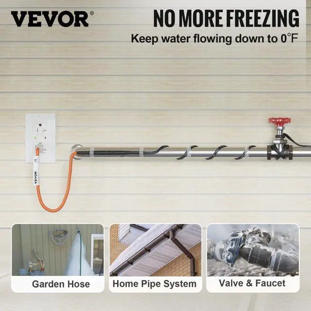 Alt view image 3 of 8 - VEVOR Self-Regulating Pipe Heating Cable, 24-feet 5W/ft Heat Tape for Pipes Freeze Protection, Protects PVC Hose, Metal and Plastic Pipe from Freezing, 120V