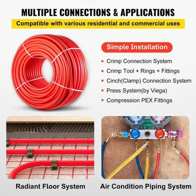 Alt view image 7 of 8 - VEVOR PEX Pipe, 1 Inch x 500 FT PEX Tubing, Non Oxygen Barrier Red PEX-B Pipe, Flexible PEX Water Line for RV Sewer Hose, Plumbing, Radiant Heating