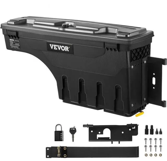 Alt view image 2 of 8 - VEVOR Truck Bed Storage Box, Lockable Lid, Waterproof ABS Wheel Well Tool Box 6.6 Gal/20 L with Password Padlock, Compatible with Dodge Ram 1500 2019-2021, Passenger Side, Black