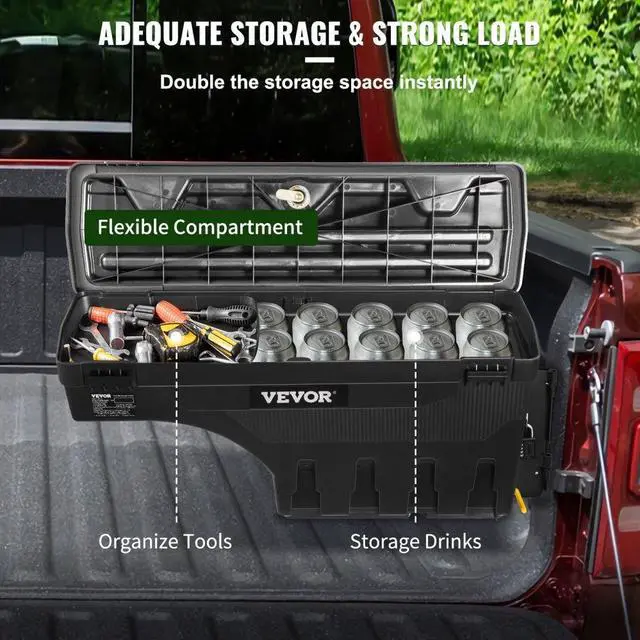 Alt view image 6 of 8 - VEVOR Truck Bed Storage Box, Lockable Lid, Waterproof ABS Wheel Well Tool Box 6.6 Gal/20 L with Password Padlock, Compatible with Dodge Ram 1500 2019-2021, Passenger Side, Black
