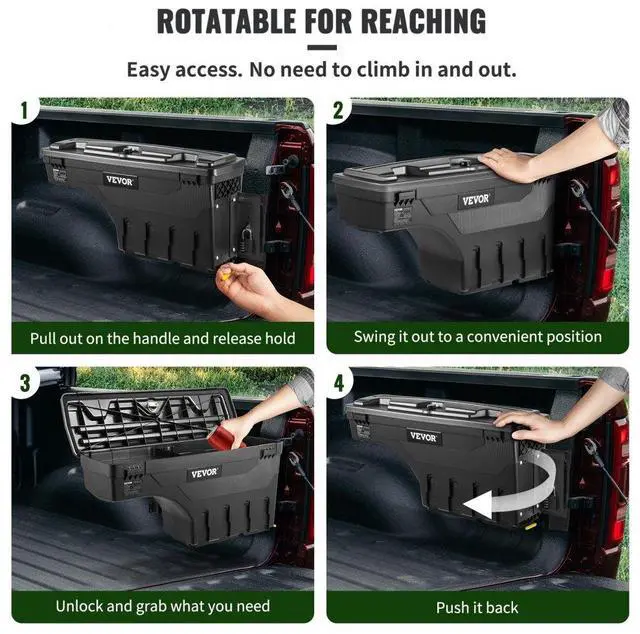 Alt view image 5 of 8 - VEVOR Truck Bed Storage Box, Lockable Lid, Waterproof ABS Wheel Well Tool Box 6.6 Gal/20 L with Password Padlock, Compatible with Dodge Ram 1500 2019-2021, Passenger Side, Black