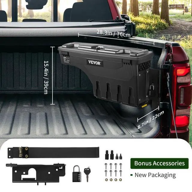 Alt view image 8 of 8 - VEVOR Truck Bed Storage Box, Lockable Lid, Waterproof ABS Wheel Well Tool Box 6.6 Gal/20 L with Password Padlock, Compatible with Dodge Ram 1500 2019-2021, Passenger Side, Black