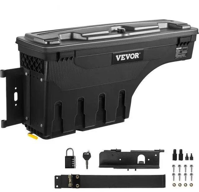 Alt view image 2 of 8 - VEVOR Truck Bed Storage Box, Lockable Lid, Waterproof ABS Wheel Well Tool Box 6.6 Gal/20 L with Password Padlock, Compatible with Tundra 2007-2021, Driver Side, Black
