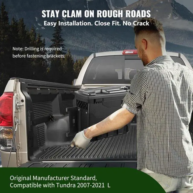 Alt view image 7 of 8 - VEVOR Truck Bed Storage Box, Lockable Lid, Waterproof ABS Wheel Well Tool Box 6.6 Gal/20 L with Password Padlock, Compatible with Tundra 2007-2021, Driver Side, Black