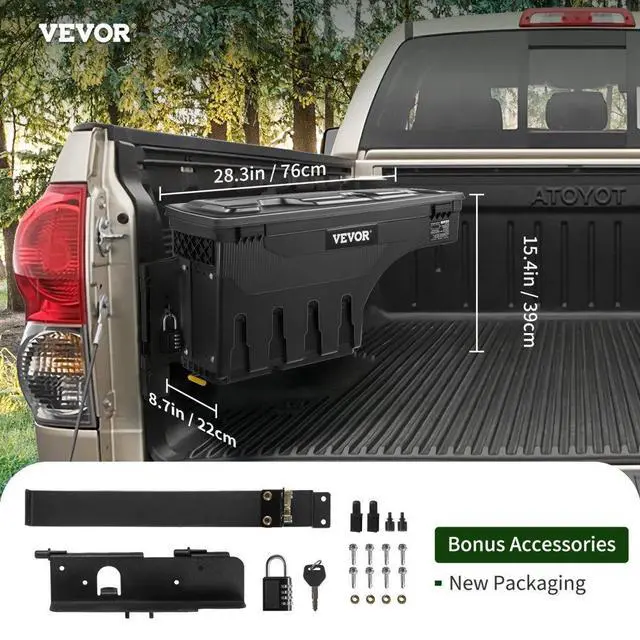 Alt view image 8 of 8 - VEVOR Truck Bed Storage Box, Lockable Lid, Waterproof ABS Wheel Well Tool Box 6.6 Gal/20 L with Password Padlock, Compatible with Tundra 2007-2021, Driver Side, Black