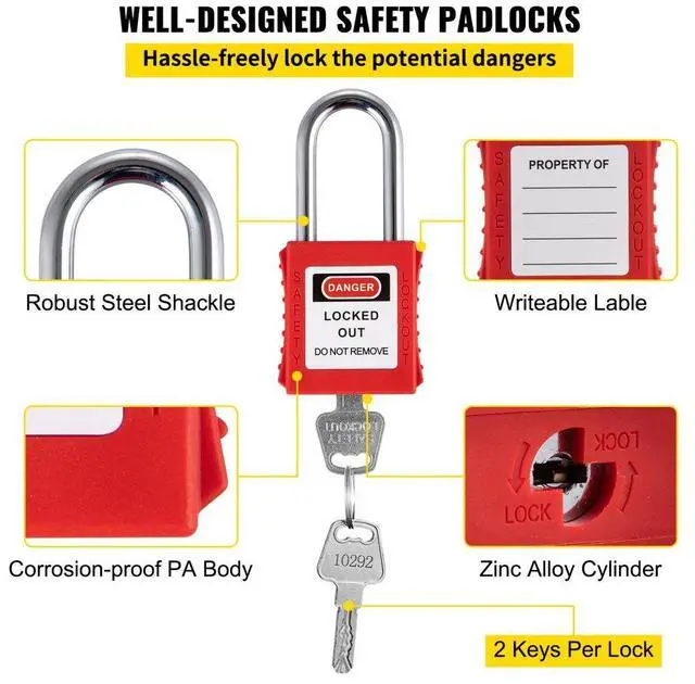 Alt view image 5 of 8 - VEVOR 42 PCS Lockout Tagout Kits, Electrical Safety Loto Kit Includes Padlocks, 5 Kinds of Lockouts, Hasps, Tags & Ties, Box, Lockout Safety Tools for Electrical Risk Removal in Industrial, Machinery