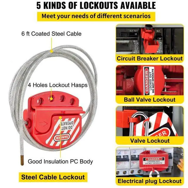 Alt view image 6 of 8 - VEVOR 42 PCS Lockout Tagout Kits, Electrical Safety Loto Kit Includes Padlocks, 5 Kinds of Lockouts, Hasps, Tags & Ties, Box, Lockout Safety Tools for Electrical Risk Removal in Industrial, Machinery