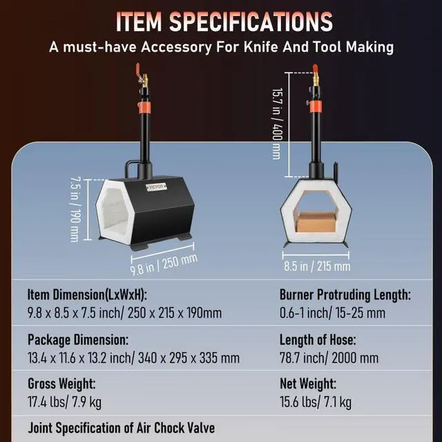 Alt view image 8 of 8 - VEVOR Propane Forge Portable, Single Burner Tool and Knife Making, Large Capacity Blacksmith Farrier Forges, Mini Furnace Blacksmithing, Gas Forging Tools and Equipment, Complete Kit