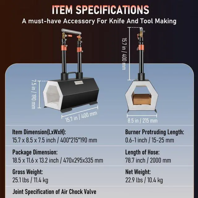 Alt view image 8 of 8 - VEVOR Propane Forge Portable, Double Burner Tool and Knife Making, Large Capacity Blacksmith Farrier Forges, Mini Furnace Blacksmithing, Gas Forging Tools and Equipment, Complete Kit