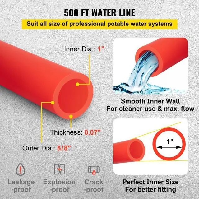 Alt view image 4 of 8 - VEVOR PEX Pipe, 1 Inch x 500 FT PEX Tubing, Non Oxygen Barrier Red PEX-B Pipe, Flexible PEX Water Line for RV Sewer Hose, Plumbing, Radiant Heating