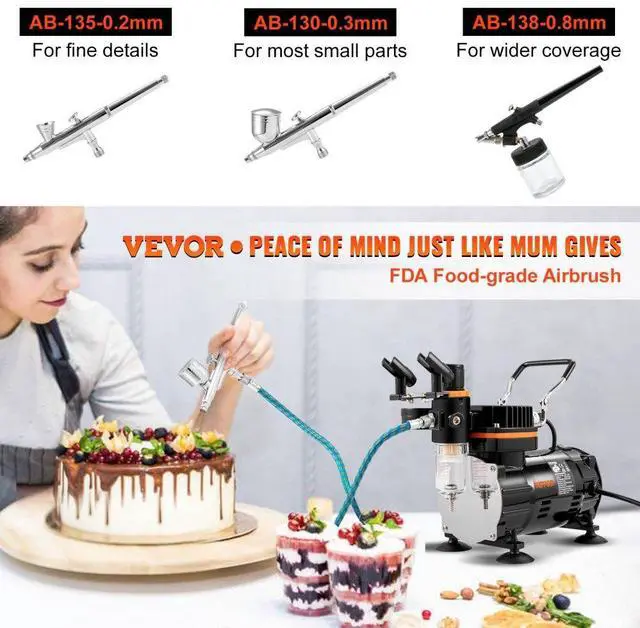 Alt view image 3 of 8 - VEVOR Airbrush Kit, Professional Airbrush Set with Compressor, Airbrushing System Kit with Multi-Purpose Dual-Action Gravity Feed Airbrushes, Art Nail Cookie Tatto