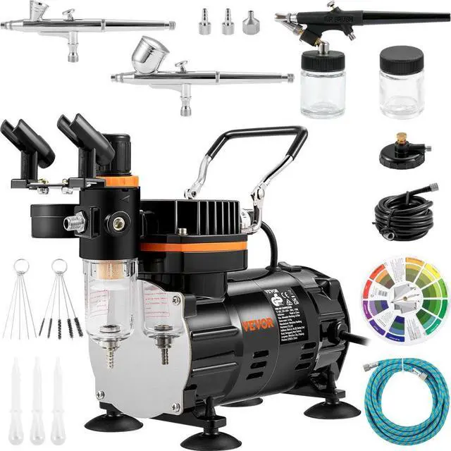 Alt view image 2 of 8 - VEVOR Airbrush Kit, Professional Airbrush Set with Compressor, Airbrushing System Kit with Multi-Purpose Dual-Action Gravity Feed Airbrushes, Art Nail Cookie Tatto