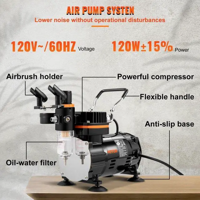 Alt view image 7 of 8 - VEVOR Airbrush Kit, Professional Airbrush Set with Compressor, Airbrushing System Kit with Multi-Purpose Dual-Action Gravity Feed Airbrushes, Art Nail Cookie Tatto