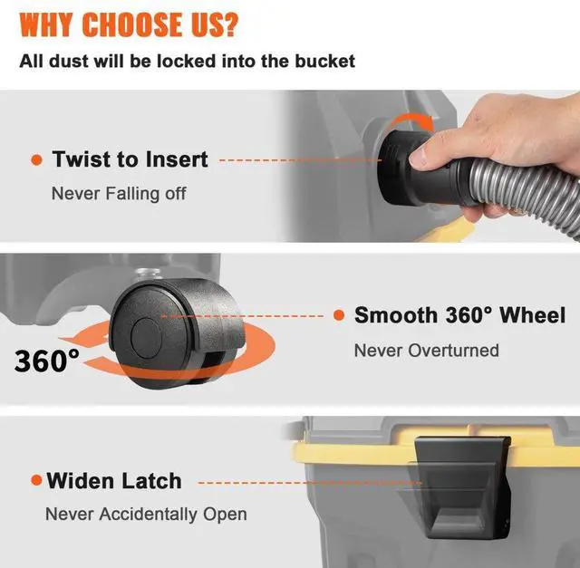 Alt view image 7 of 8 - VEVOR Wet Dry Vac, 4 Gallon, 5 Peak HP, 3 in 1 Shop Vacuum with Blowing Function Portable Attachments to Clean Floor, Upholstery, Gap, Car, ETL Listed, Black