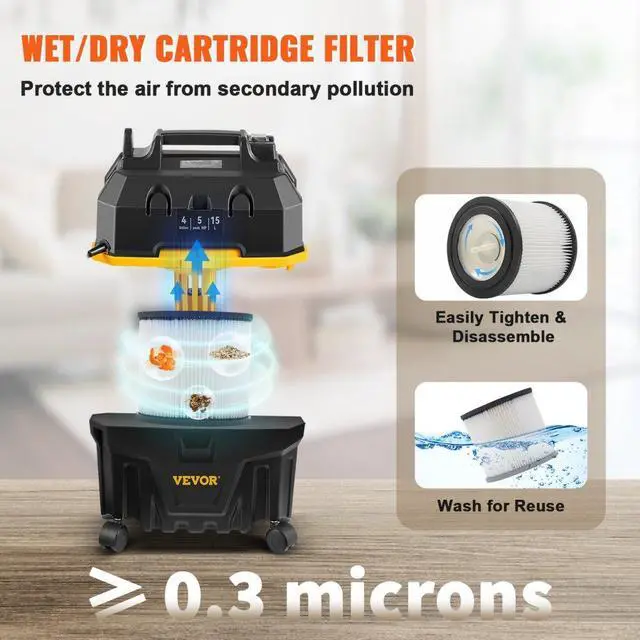 Alt view image 6 of 8 - VEVOR Wet Dry Vac, 4 Gallon, 5 Peak HP, 3 in 1 Shop Vacuum with Blowing Function Portable Attachments to Clean Floor, Upholstery, Gap, Car, ETL Listed, Black