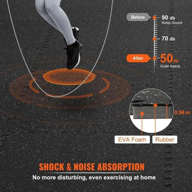 Alt view image 4 of 15 - VEVOR 6 PCS 1/2 inch Thick Gym Floor Mats, 24" x 24" EVA Foam & Rubber Top Interlocking Workout Floor Mats with 24 sq.ft Coverage, Waterproof Exercise Puzzle Flooring for Gym, Home, Garage, Basement