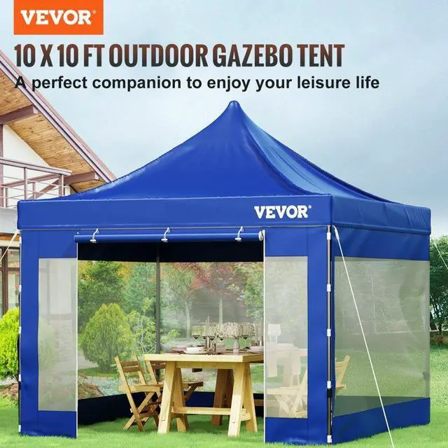 Alt view image 3 of 8 - VEVOR Pop Up Canopy Tent, 10 x 10 FT, Outdoor Patio Gazebo Tent with Removable Sidewalls and Wheeled Bag, UV Resistant Waterproof Instant Gazebo Shelter for Party, Garden, Backyard, Blue