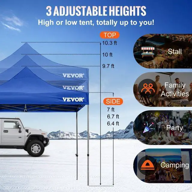 Alt view image 5 of 8 - VEVOR Pop Up Canopy Tent, 10 x 10 FT, Outdoor Patio Gazebo Tent with Removable Sidewalls and Wheeled Bag, UV Resistant Waterproof Instant Gazebo Shelter for Party, Garden, Backyard, Blue