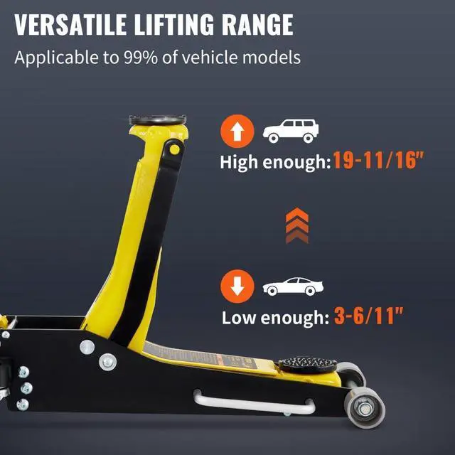 Alt view image 4 of 8 - VEVOR 3 Ton Low Profile Aluminum Steel Racing Floor Jack Dual Pump Lift Car Auto