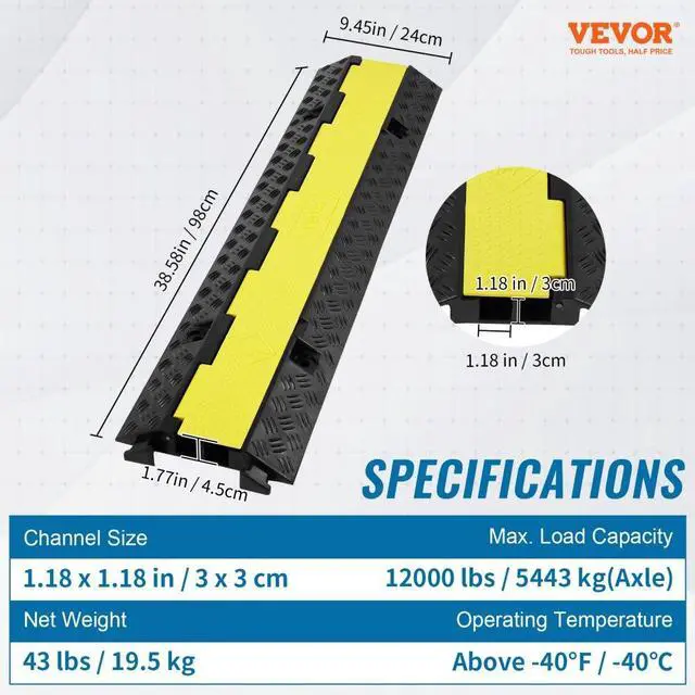 Alt view image 8 of 8 - VEVOR 3 PCs Cable Protector Ramp 2 Channel 12000 lbs Load Wire Cable Cover Ramp