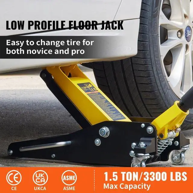 Alt view image 3 of 8 - VEVOR 1.5 Ton Low Profile Aluminum Steel Racing Floor Jack Dual Pump Lift Car