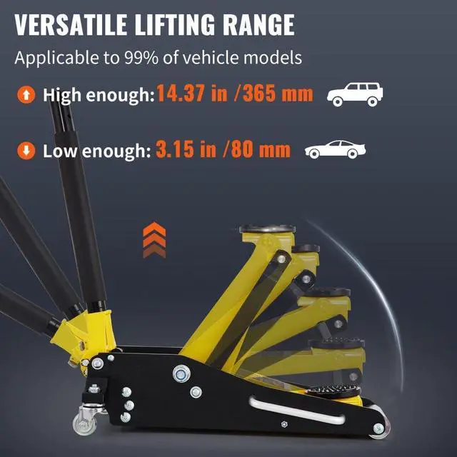 Alt view image 4 of 8 - VEVOR 1.5 Ton Low Profile Aluminum Steel Racing Floor Jack Dual Pump Lift Car