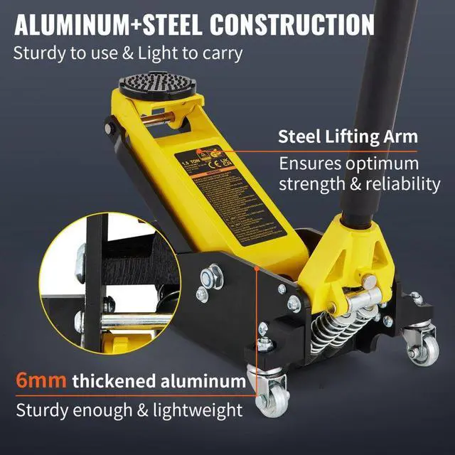 Alt view image 5 of 8 - VEVOR 1.5 Ton Low Profile Aluminum Steel Racing Floor Jack Dual Pump Lift Car