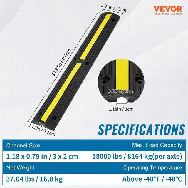 Alt view image 9 of 9 - VEVOR 4 PCs 39'' Cable Protector Ramp 18000 lbs Speed Bump Floor Cable Protector