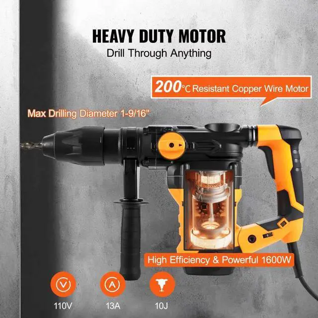 Alt view image 4 of 8 - VEVOR Rotary Hammer Drill Corded Drills 1-9/16" 3 Modes SDS-MAX Chipping Hammers