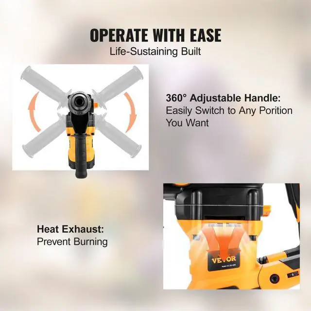 Alt view image 7 of 8 - VEVOR Rotary Hammer Drill Corded Drills 1-9/16" 3 Modes SDS-MAX Chipping Hammers