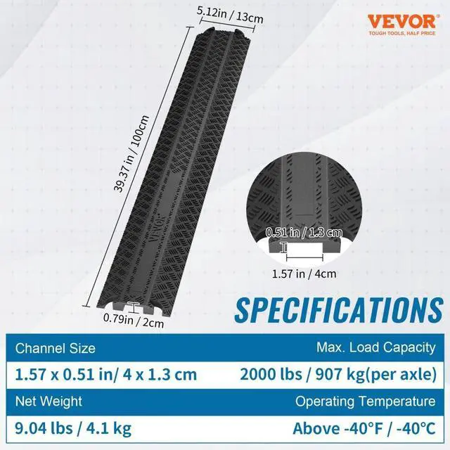 Alt view image 8 of 11 - VEVOR 3 PCs 39 in Speed Bumps 2000 lbs Cable Protector Ramp Drop Over Cord Cover