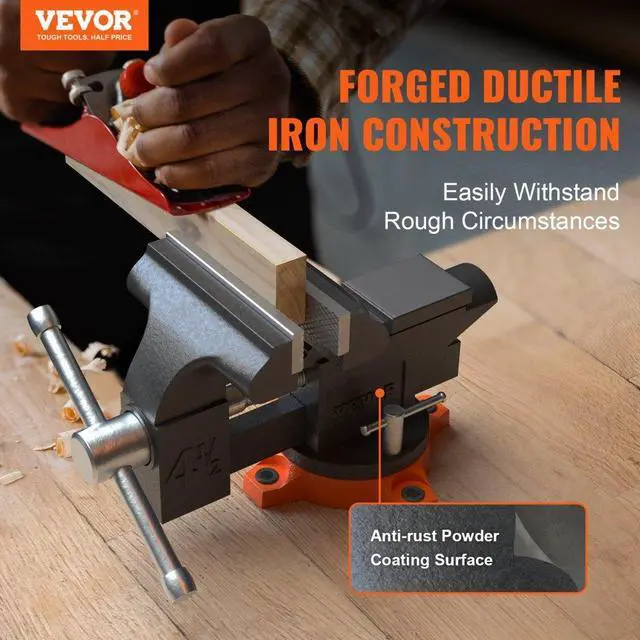Alt view image 3 of 8 - VEVOR 4.5" Bench Vise w/ Anvil 240Swivel Base Heavy Duty Multipurpose Vise