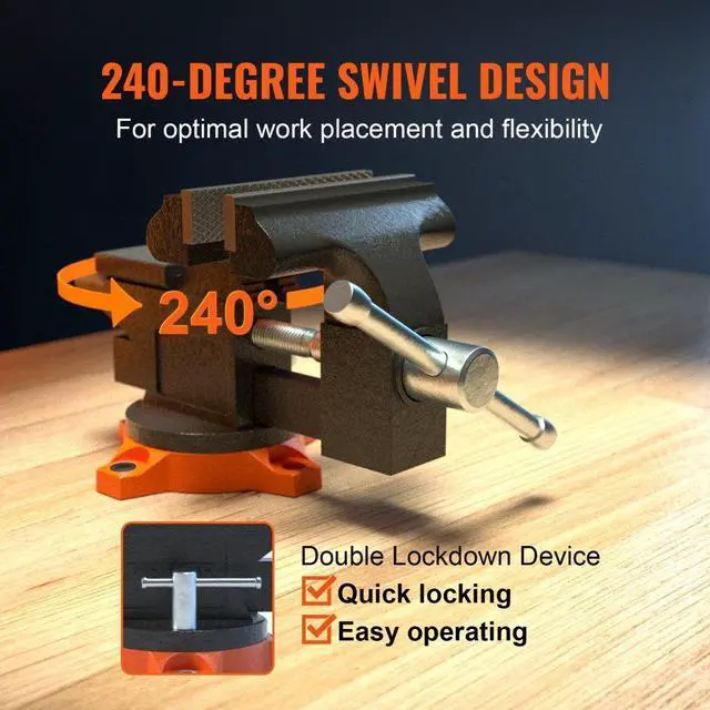 Alt view image 6 of 8 - VEVOR 4.5" Bench Vise w/ Anvil 240Swivel Base Heavy Duty Multipurpose Vise