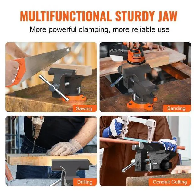Alt view image 7 of 8 - VEVOR 4.5" Bench Vise w/ Anvil 240Swivel Base Heavy Duty Multipurpose Vise