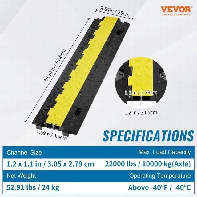 Alt view image 8 of 8 - VEVOR 5PCs Cable Protector Ramp 2Channel 22000lbs Load TPU Wire Cable Cover Ramp