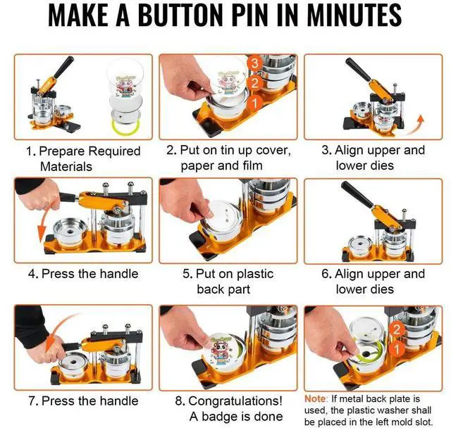Alt view image 7 of 8 - VEVOR Button Maker Machine Badge Pin Machine 3" 75 MM 100 Free Parts Press Kit
