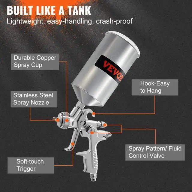 Alt view image 6 of 8 - VEVOR HVLP Auto Paint Air Spray Kit Gravity Feed Car Primer 1.3/1.7mm Nozzle