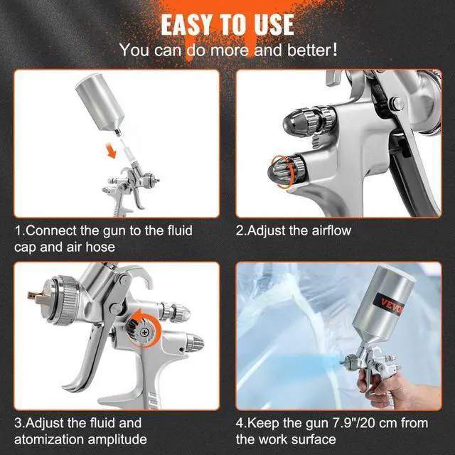 Alt view image 7 of 8 - VEVOR HVLP Auto Paint Air Spray Kit Gravity Feed Car Primer 1.3/1.7mm Nozzle