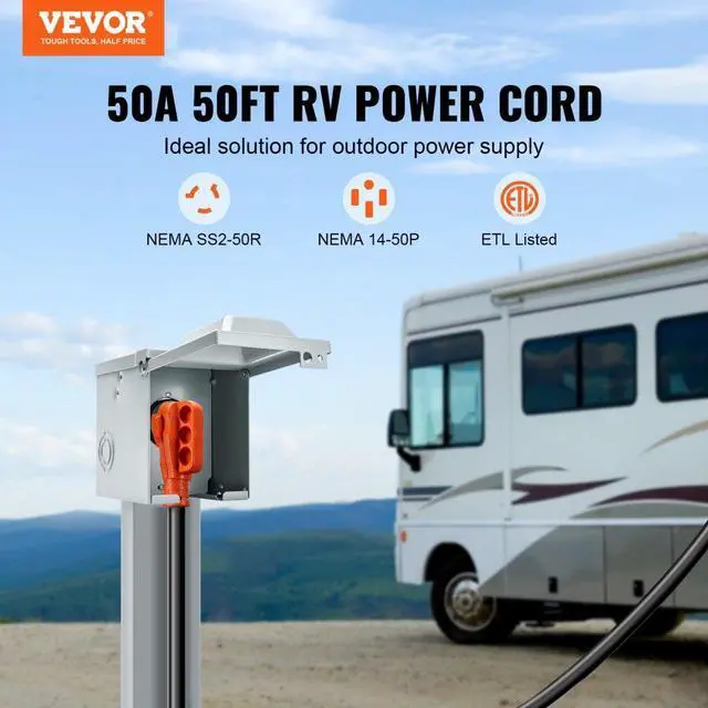 Alt view image 3 of 8 - VEVOR 50ft RV Power Cord Generator Cord 50A NEMA SS2-50R/NEMA 14-50P ETL Listed