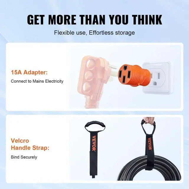 Alt view image 5 of 8 - VEVOR 50ft RV Power Cord Generator Cord 50A NEMA SS2-50R/NEMA 14-50P ETL Listed
