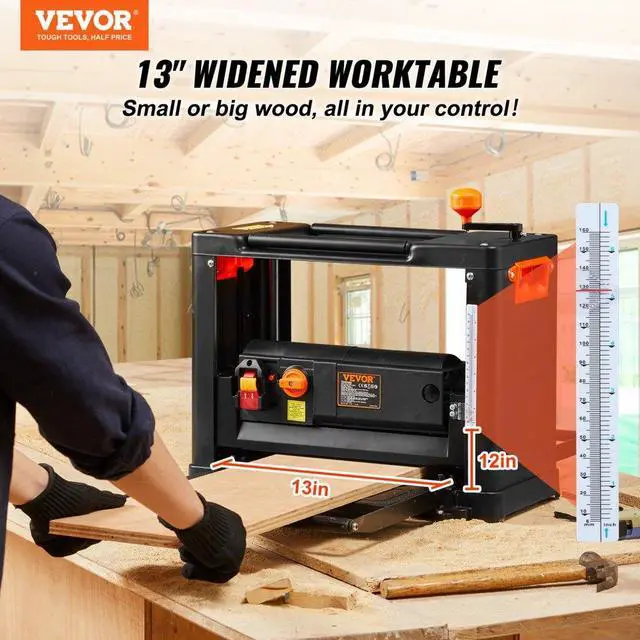 Alt view image 3 of 15 - VEVOR Thickness Planer 13-Inch Two-Speed Three-Blade 15-Amp for woodworking