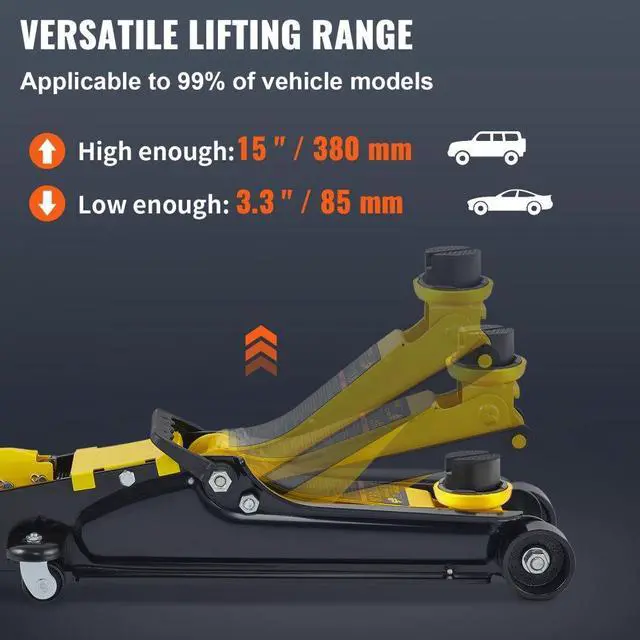 Alt view image 4 of 8 - VEVOR Low Profile Floor Jack 2.5 Ton Heavy Steel Single Piston Hydraulic Pump