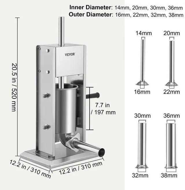 Alt view image 8 of 8 - VEVOR Sausage Stuffer 5LBS/3L Capacity Homemade Sausage Maker Stainless Steel